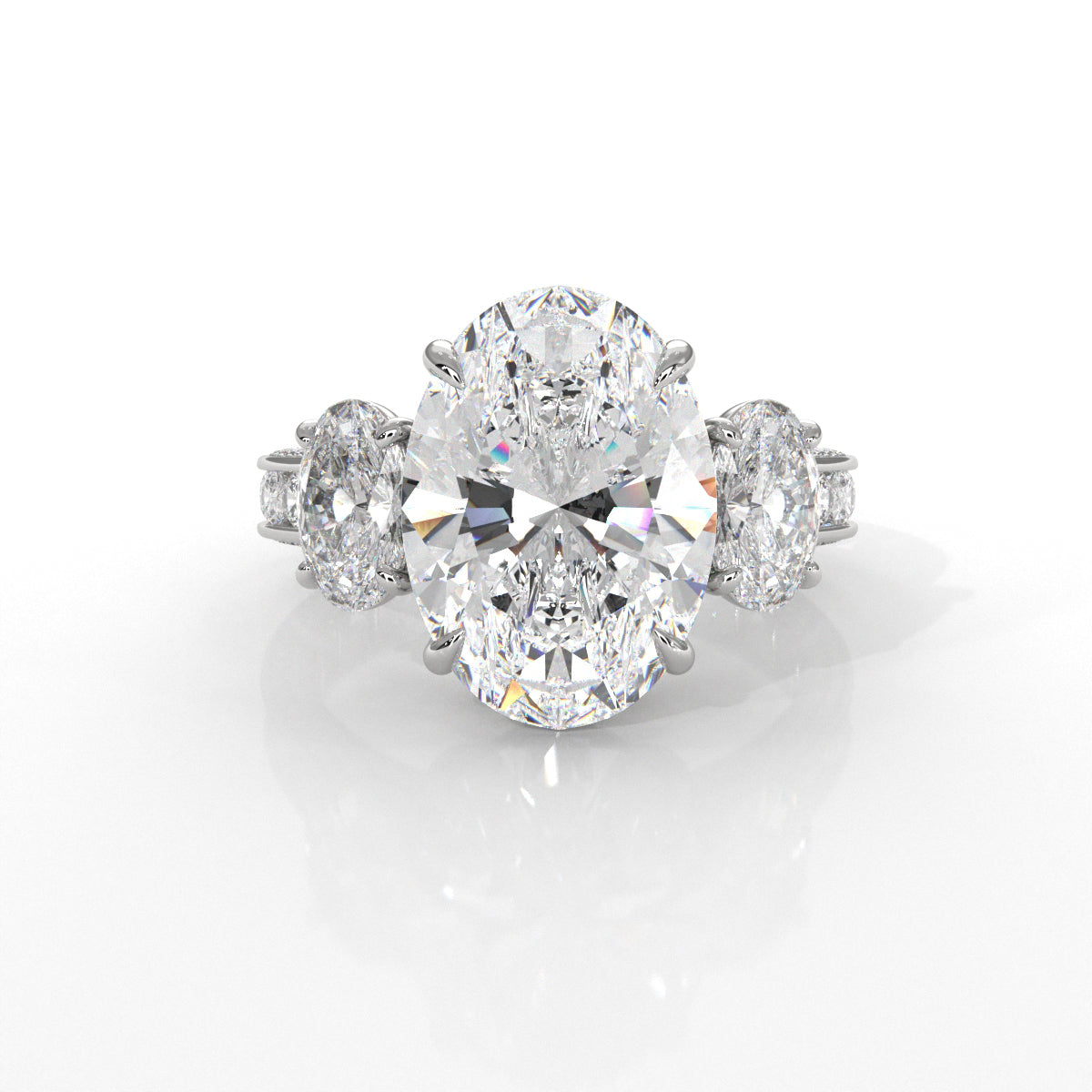 3 Stone Oval Lab Grown Diamond Engagement Ring IGI Certified 14k White Gold 10.02 Ctw.